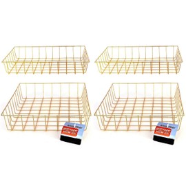 Gold Iron Wire Baskets and Trays, Round and Rectangular, 4-ct Sets (Tray)