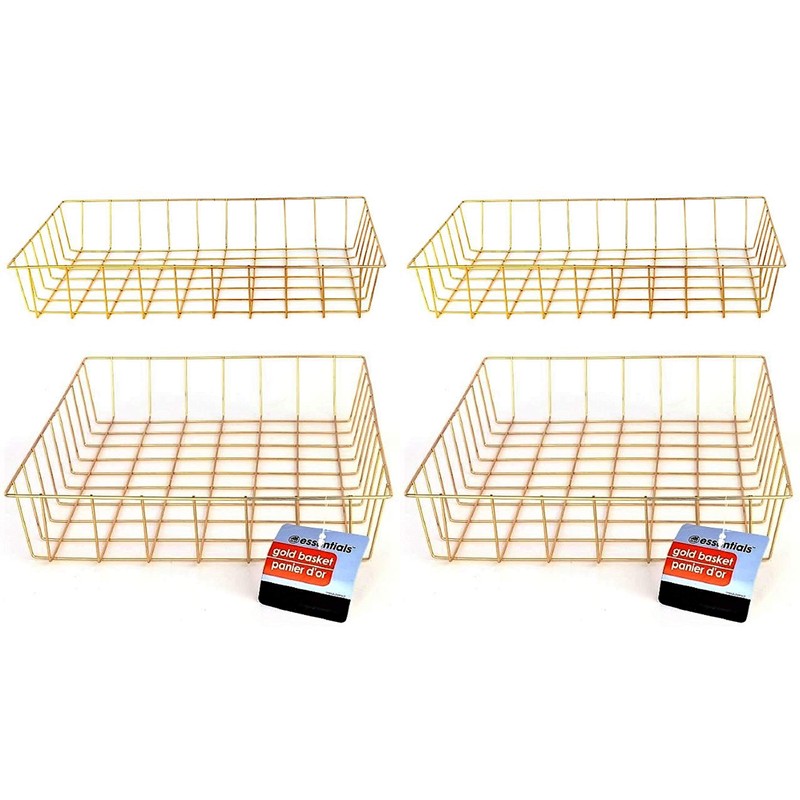 Gold Iron Wire Baskets and Trays, Round and Rectangular, 4-ct