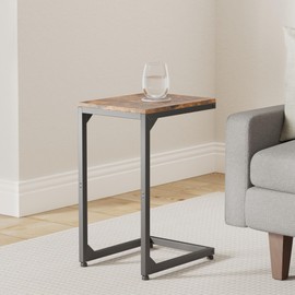 Artigarden C Table End Table with Metal Frame Small Side Table for Couch, Sofa TV Tray Table for Living Room, Bedroom, Bedside Bright Black