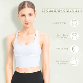 Sillictor Longline Sports Bra High Impact Padded Gym Crop Tops for Women Running Yoga Tank Tops Women Racer Back Support Womens Workout Bras Vest for Exercise,Quick Dry Lightweight 2081 White S
