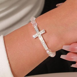 72ore Crystal Cross Bracelet for Women Sparkling Rhinestone Religious Prayer Bracelet Faith-Based Accessories Trendy Gift
