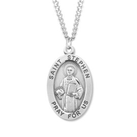 Large Men's Sterling Silver Saint Stephen Pendant Medal Necklace With Chain