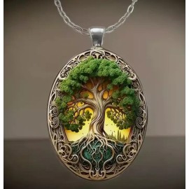 Unbranded Tree Of Life Oval Jewelry Vintage Silvery Gothic Strength Pendant Necklace