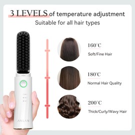 Cordless Hair Straightener Brush, ANLAN Portable Straightening Brush for Travel, Mini Hot Ionic Straightener Comb for Women, Rechargeable & Travel-Friendly for All Hair Textures, White