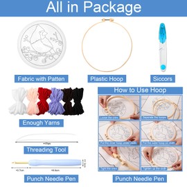 SmoothNovelty DIY Punch Needle Kits for Beginners with Hoop Embroidery Fabric Instructions Thread Punch Needle Craft Set Easy for Starter Adults and Children Gift Decoration, 20x20cm-4(Cardinal Bird)