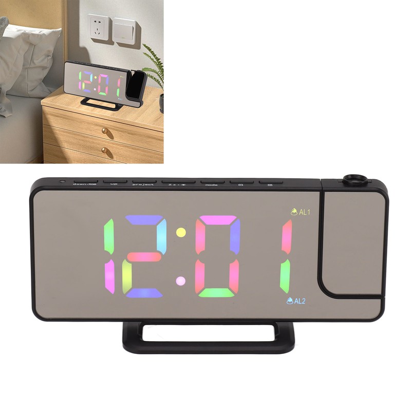 Digital Clock RGB LED Large Screen Mirror Projection Multifunctional Table