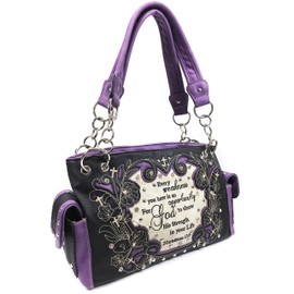 Zelris Bible Verse Corinthians 12:9 God Women Conceal Carry Shoulder Handbag (Purple)