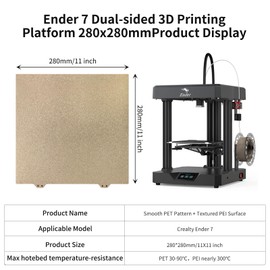 BCZAMD Ender7 3D Printer Flext 280 x 280 mm Building Plate - Double-Sided Smooth PET Textured PEI Spring Steel Sheet: Hotbed Cover No Magnticc Sticker for Filament 1.75 mm PLA PETG 3D Printing Project