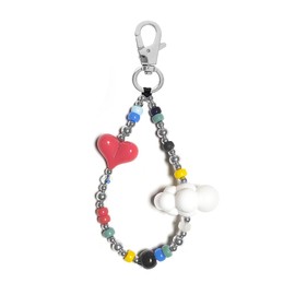 Cute Keyring Girls Red Heart Cloud Keychain Bag Pendant Colourful Beads Y2K Key Chain Car Key Chain Kawaii Heart Cloud Cute Keychain Aesthetic Pendant Bag Key Chain, Colourful