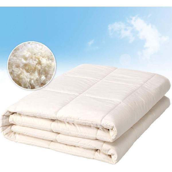 OZINCI 100% Wool Filled Comforter for All Seasons, Encased in 100% Cotton Down Alternative Comforter, Duvet Insert, Off White, Woolmark Certified (Full/Queen)