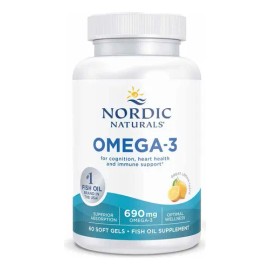 Nordic Naturals Suplemento de Omega - 3, 690 mg de Omega, 60 cápsulas sabor limón para 1 mes