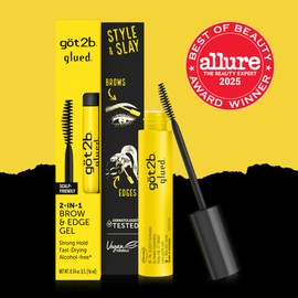 got2b Glued 2-in-1 Brow Gel & Edge Control, 0.54 Fl Oz, Strong Hold Styling Eyebrow Gel and Hair Mascara for Flyaways and Frizz with Castor Oil, Sweat-Resistant with Quick Dry, Clear Finish
