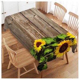 Walmsco Tablecloth Brown Wooden Board Sunflowers Decor For Dining Room Kitchen Rectangular Table Cover 132 * 178cm