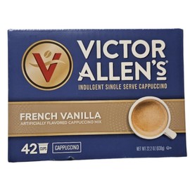 Victor Allen Indulgent French Vanilla Cappuccino Single Serve Cups BUNDLE - 42 Count w/ 5 RECIPES (Package May Vary)