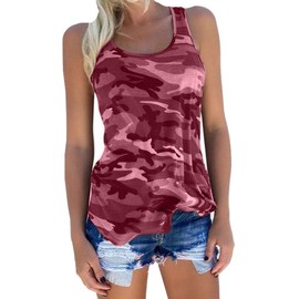 Zcavy Womens Camouflage Tank Yoga Gym Tops Fishing Tank Tops Soft Exercise Tops Sweat Wicking Going Out Top Woman Camo Printed Racerback Tank Top Cool Workout Tops Athletic Tank Tops for Women Red S