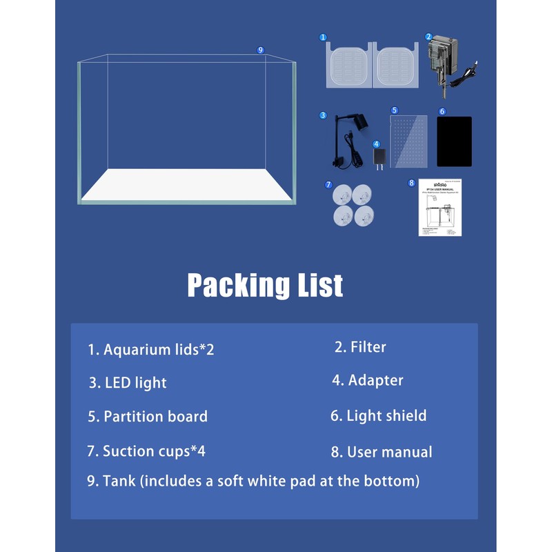 iPriro Fish Tank, 3 Gallon Ultra-Clear Glass Fish Aquarium, with