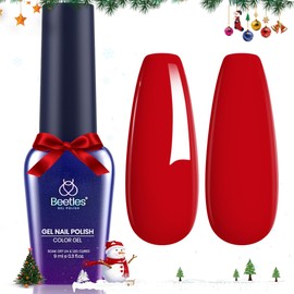 Beetles Red Gel Nail Polish 9ml: Classic Festive Red Glossy Long-Lasting Soak Off U V LED Gel for Nail Art, Salon-quality Shiny Red Polish Christmas Gift for Women Girls