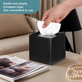 Jwthee Tissue Box Holder, Tissue Box Cover Square Black Tissue Box Covers Cube Kleenex Box Covers Decorative Square Facial Tissue Cover for Living Room Bathroom Car Kitchen Use