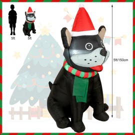 Glimin 5ft Christmas Inflatables LED Lighted French Dog Wearing Hat Blow up Decorations Dog Built in for Holiday Party Yard Garden Lawn Decoration Outdoor Indoor