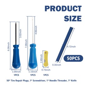 50PCS Rubber Tire Plugs Heavy Duty,Tire Repair Plugs Kit Includes Screwdriver,Needle Threader,Scissor,Professional & Essential Tires Plug String Kits for Vacuum Tires Repairing