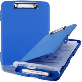 Clipboard with Storage for Office Supplies Clip Boards 8.5x11 with Storage for Nurse,Side Open Nurse Clipboard Foldable Storage Clipboard,Plastic Clipboard with Low Profile Clip Clip Board-Blue