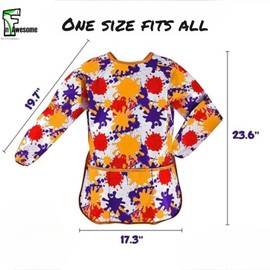 F in Awesome 2 Pack Kids Art Smock Toddler Children Painting Apron, kids Apron Long Sleeves With 3 Pockets Age 3-8 Years,Girls apron, painting, cooking, creating, DIY (blue with yellow)