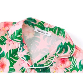 Beezizac Teen Girls Tropical Flower Satin Silky Cozy Pajama Long Sleeves & Pants Set Trendy 2-Piece Outfit Kid Size 8