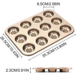 Old Tjikko Doughnuts Baking Mould, 12 Cavities Doughnut Mould, Baking Tray with Non-Stick Coating (12 02) (Gold)