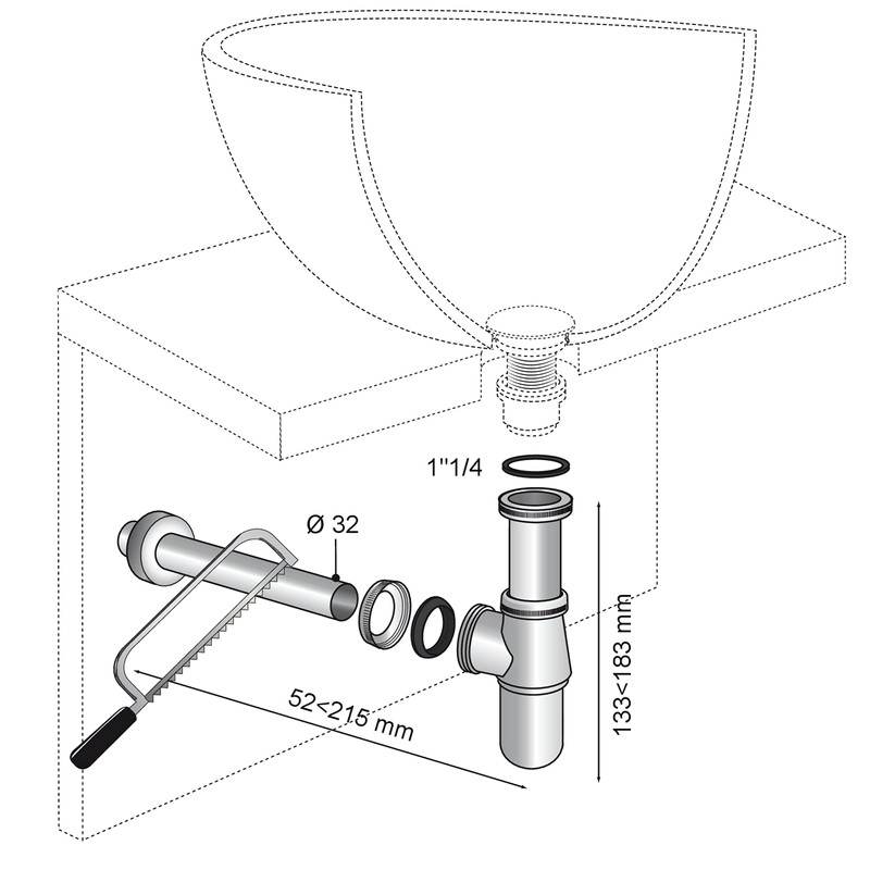 Wirquin 30719890 Sink Siphon with Wall Outlet Chrome-Plated Brass