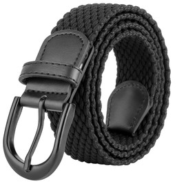 Braided Stretch Elastic Web Belt Pin Oval Black/Nickel Buckle Leather Loop Tip (Black Z, XXX-Large 48"-50" (55" Length))