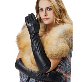 VIKIDEER Elegant Winter Black Long Leather Gloves for Women Full Touchscreen Womens Ladies Warm Lined Genuine Leather Gloves 19.6'' Black Midium