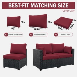 Kimunuk 8p Outdoor Cushion Slipcovers Outdoor Patio Cushions Covers Replacement Waterproof with Zipper for 3-Seat Outdoor Rattan Sofa Patio Furniture Cushion Covers Burgundy, Covers Only