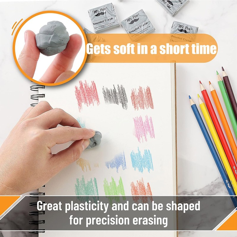 4 Pack Kneaded Eraser, Putty Rubber for Artists, Gey, Kneadable