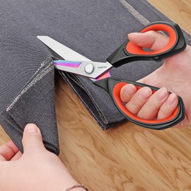 Asdirne Fabric Scissors, Dressmaking Scissors with Heavy Duty Multi-Purpose Titanium Coated Blades and Comfortable Soft Grip Handles, 25CM, Black/Red