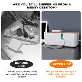 Firschoie Kabelmanagementbox, Aufbewahrungsbox für Kabel mit Bambusdeckel, Aufbewahrungsbox aus Draht zum Verstecken von Kabeln Organisieren Sie die Computerverkabelung, lose Drähte(Weiss)