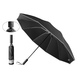 JunyueLiang Folding Umbrella, Large, Waterproof, Windproof, 12 Ribs, Auto Open and Close, Light Blocking, Heat Blocking, Portable, Convenient Storage Pouch, For Both Sunny and Rainy Weather, UV