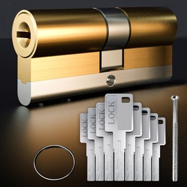 MiczucoYr Brass 35/35 Euro Cylinder Lock (70mm), Euro Door Barrel Lock, Anti-Pick, Anti-Bump, Anti Drill Barrel Profile Lock with 8 Keys, Door Lock with Key High Security