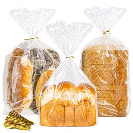 NPLUX Bread Bags for Homemade - Clear Cellophane Bags Plastic Treat Bags with Ties for Airtight Storage of Baked Goods（200PACK, 8x8x14in)