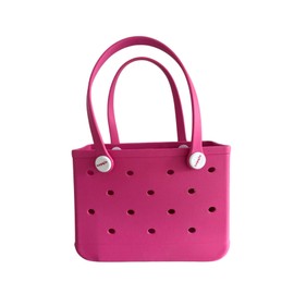 Lopqix Small Rubber Beach Tote Bag, Open Top Portable Outdoor Travel Bag for Beach Picnic Pool Outings (Huate Pink 2)