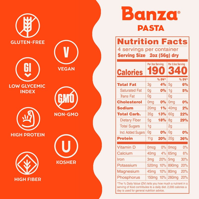 Banza Gluten-Free Chickpea Pasta, Variety Pack 20g Protein | Lower