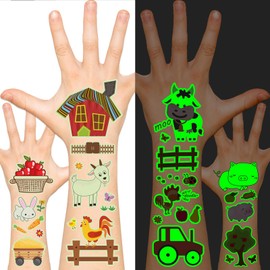 EMOME 140 Styles Luminous Temporary Tattoos for Kids, Glows Fake Tattoos Waterproof for Boys and Girls Body Arm Shoulder, Tattoo Sticker for Kids Party Favors Goodie Bags Stuffers (Farm Animals)