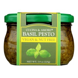 UD_Cucina & Amore Case of 6-7.9 oz Pesto Basil Vegetable & Nut Free Box Packaging Featuring Tomato Paste Olive Apple Ingredients