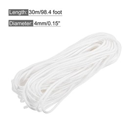 MECCANIXITY Nylon Rope Solid Braided 1 Roll of 0.15 Inch x 98.4 Foot Rope for Bundling, Clothes Rope, Flagpole Rope, Packaging Rope, White 4mm x 30m(D x L)