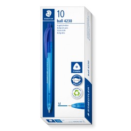 STAEDTLER Triangular retract ballpoint pen, blue ink colour, line width M approx. 1.00 mm, for relaxed writing, 10 blue ballpoint pens in cardboard case, 4230 M-3