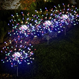PXBNIUYA 4 Pack 175 LED Solar Garden Light for Yard,Firework Lights Outdoor Waterproof with 2 Modes Twinkling Light, Sparkly Starburst Lights for Wedding Walkway Halloween Christmas Decor(Colorful)