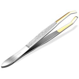 InstrumenteNrw Zupfpinzette Pinzette aus Solingen Made in Germany Augenbrauenpinzette für die Gesichtspflege zum Zupfen von Augenbrauen, Barthaaren oder kleinen Härchen für Damen und Herren (Gekröpft/Vergoldet)