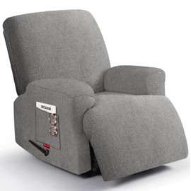 Jcones 3 Pieces Stretch Recliner Chair Covers - Plush Fabric Slipcovers & Durable Furniture Protectors for Kids and Pets (1 Seater, Light Gray)