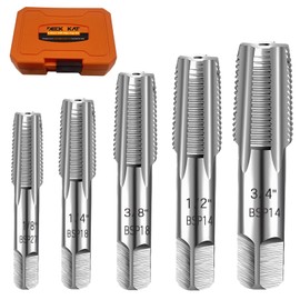 5-Piece BSP Pipe Tap Set, Precision Carbon Steel Tap Set for Clean Accurate Threads, 3/4", 1/2", 3/8", 1/4", 1/8" BSP Tap, Perfect for Plumbers Mechanics DIYers, with Durable Plastic Case.
