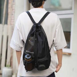 Mesh Beach Backpack with Water Bottle Holder, Swimming Pool Bag, Black