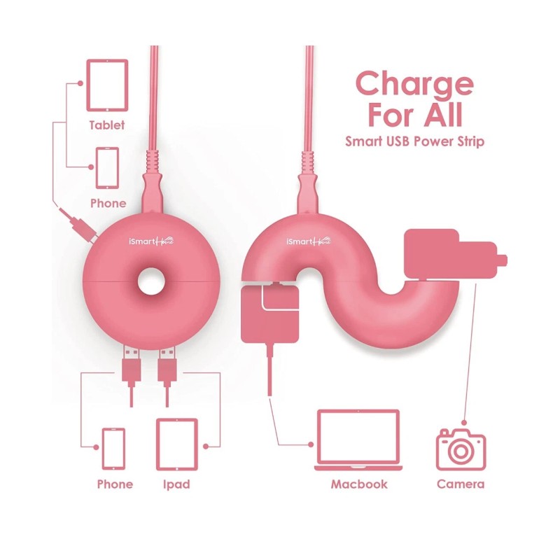 iSmartHome Donut Portable Power Strip Surge Protector Red (2) AC